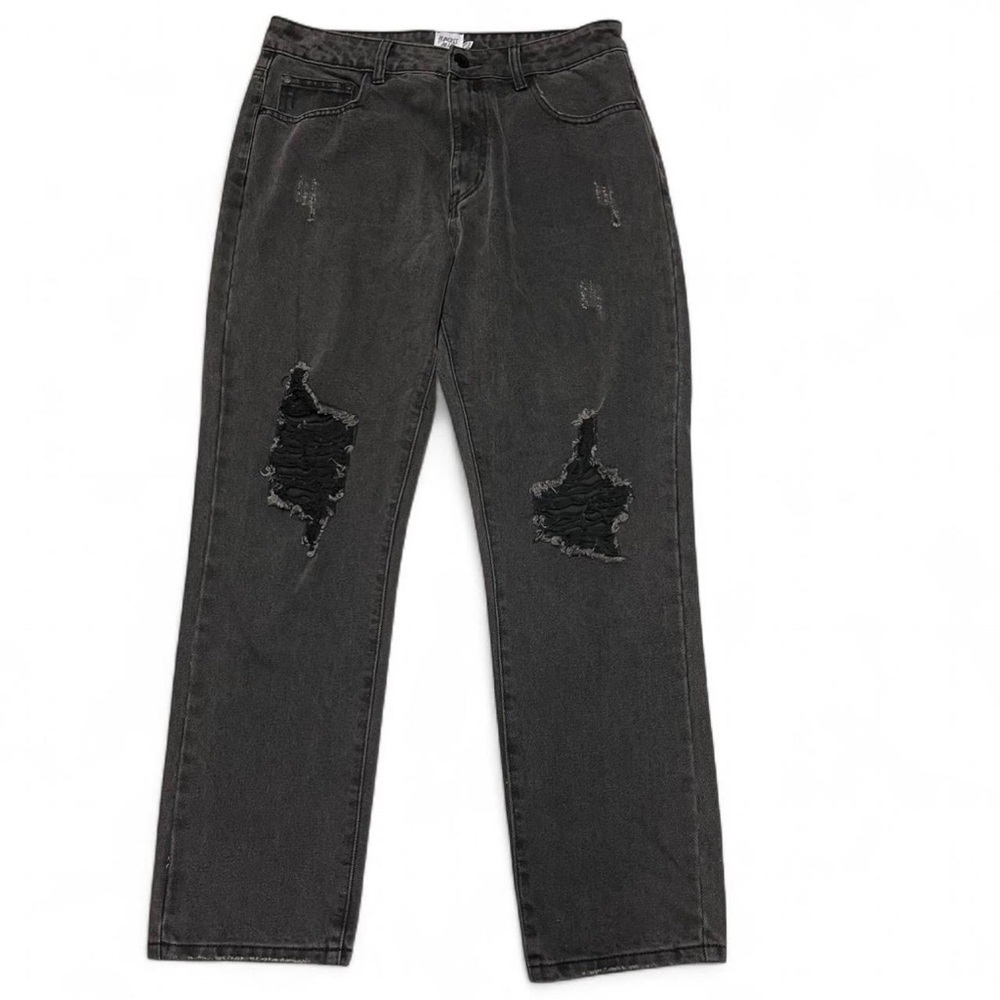 Princess Polly Women's Distressed Straight Leg Black Jeans Size 12 Trendy Grunge - Picture 1 of 8